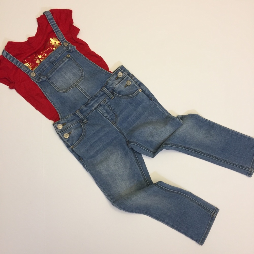 Light wash denim overalls. - Picture 1 of 3